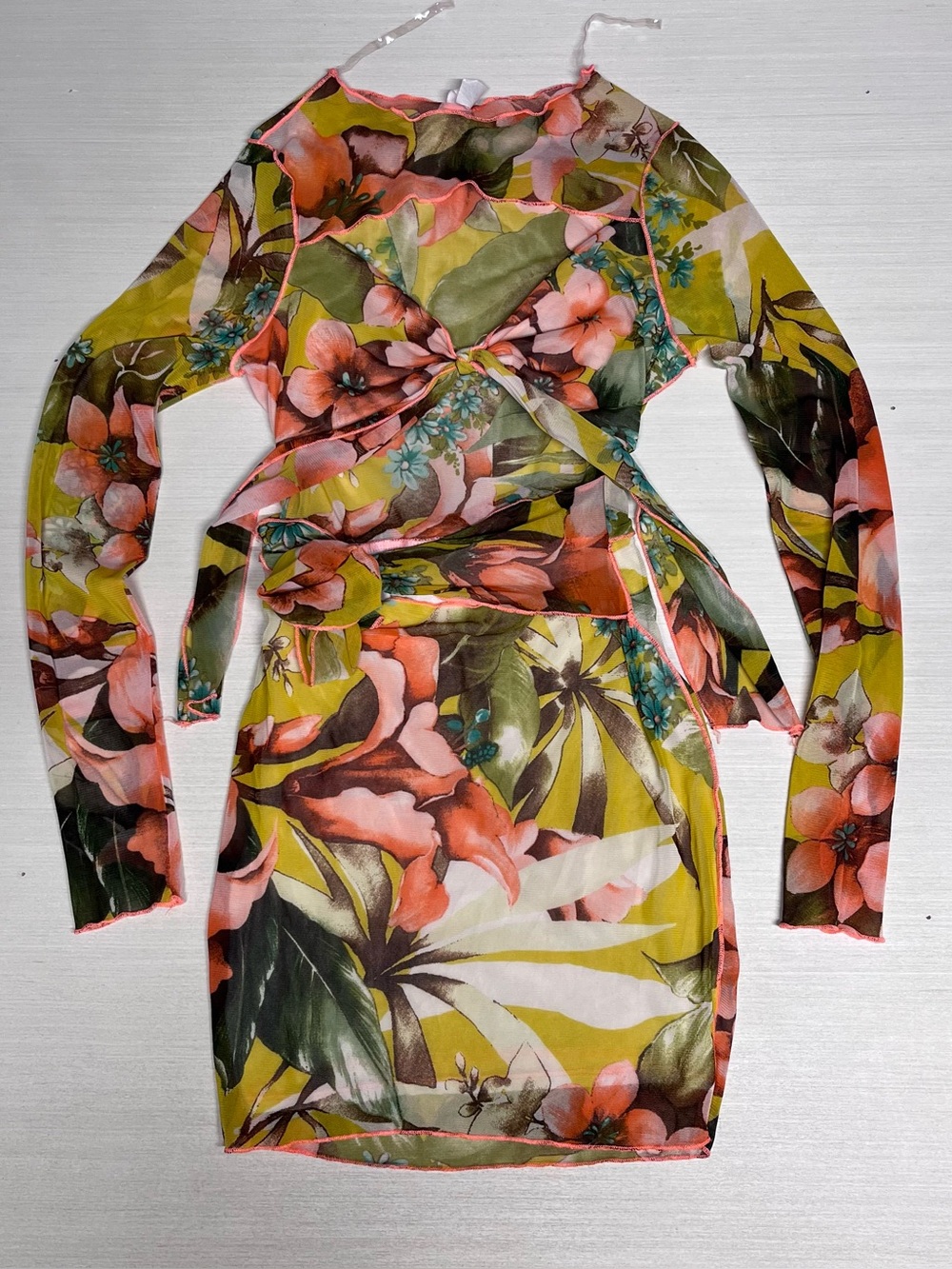 May Pink Multicolor Floral Tie Up Fitted Mini Bodycon Sun Dress size small